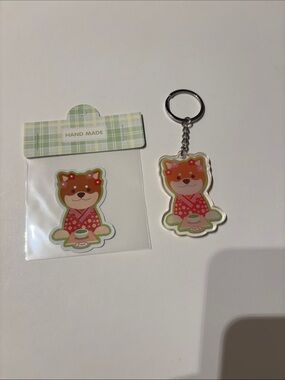Shiba x Matcha Keychain and Sticker Set
